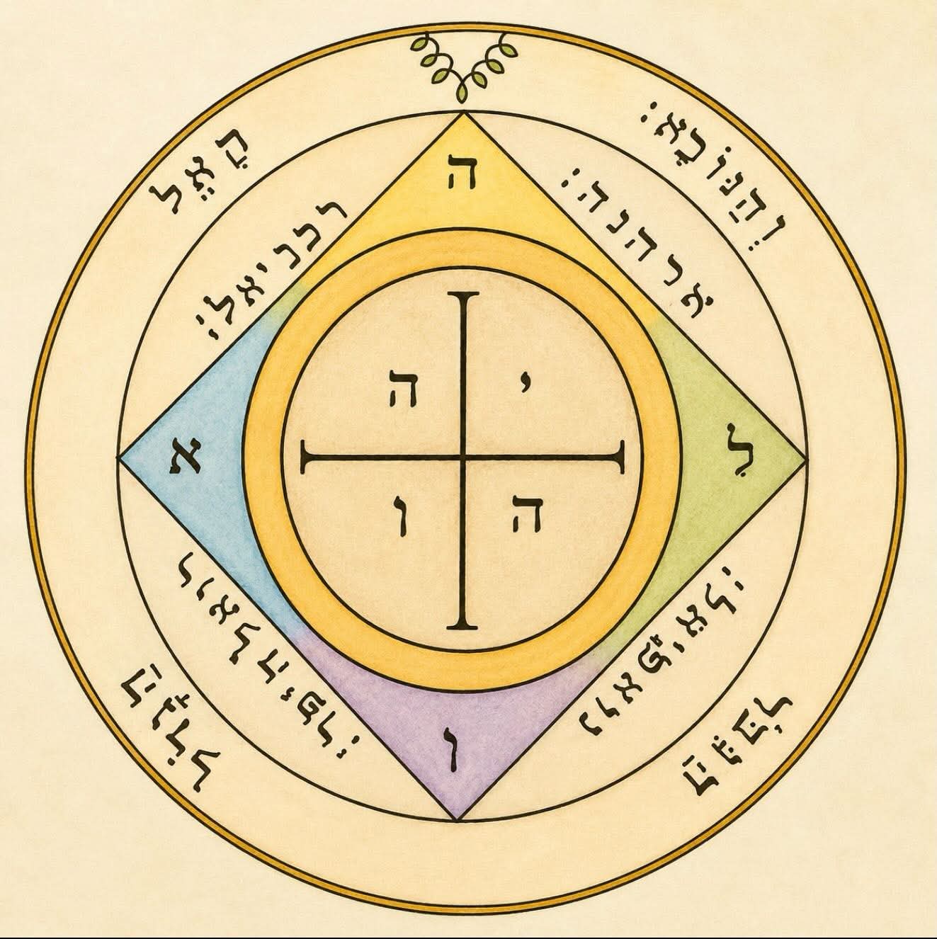 Alchimia di Salomone — emblema ermetico-cabalistico con Tetragramma e quattro elementi